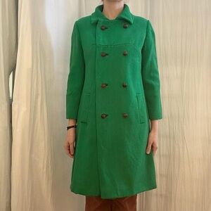 Green Wool Double-Breasted Pea Coat Vintage 1950s/1960s